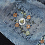 floral embroidery wide leg denim shorts, view 7 - MRSLM