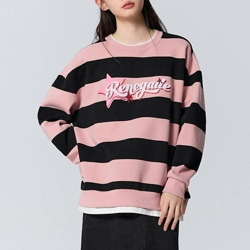 letter striped pullover sweatshirt, view 2 - MRSLM