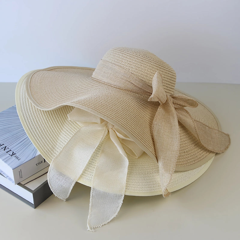 Wide brim straw hat with bowknot, view 6 - MRSLM