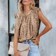 sequined sleeveless padded shoulder vest top, view 9 - MRSLM