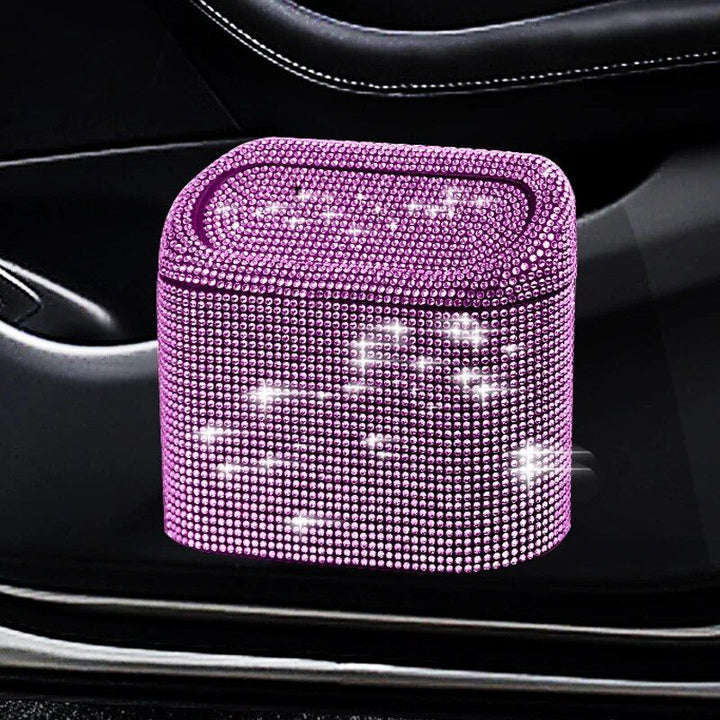 Luxurious Rhinestone Car Trash Bin - Pressing Type Square Storage Bucket