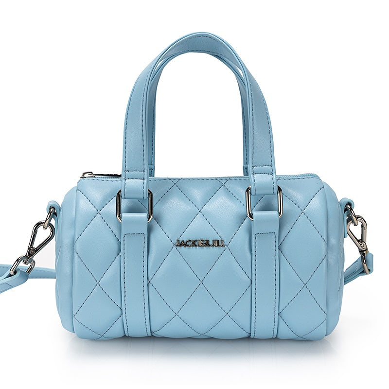 blue leather cylinder shoulder bag, view 2 - MRSLM