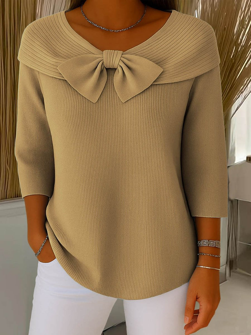 knitted bow solid color sweater, view 10 - MRSLM