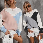 loose patchwork round neck sweater, view 9 - MRSLM