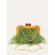 feather evening clutch with acrylic chain, view 7 - MRSLM