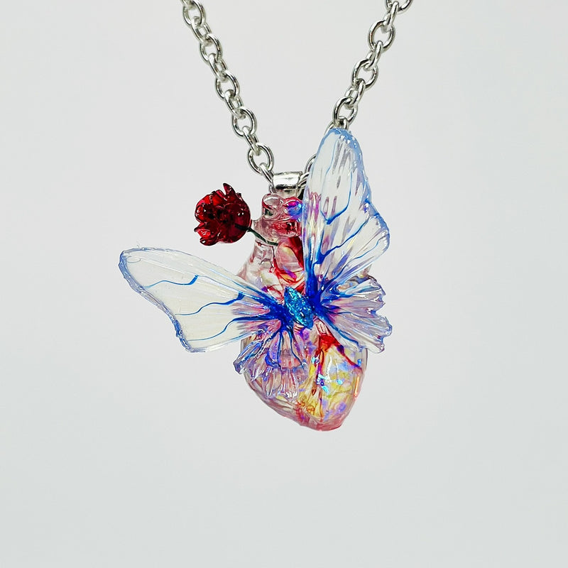 butterfly heart sterling silver necklace, view 3 - MRSLM