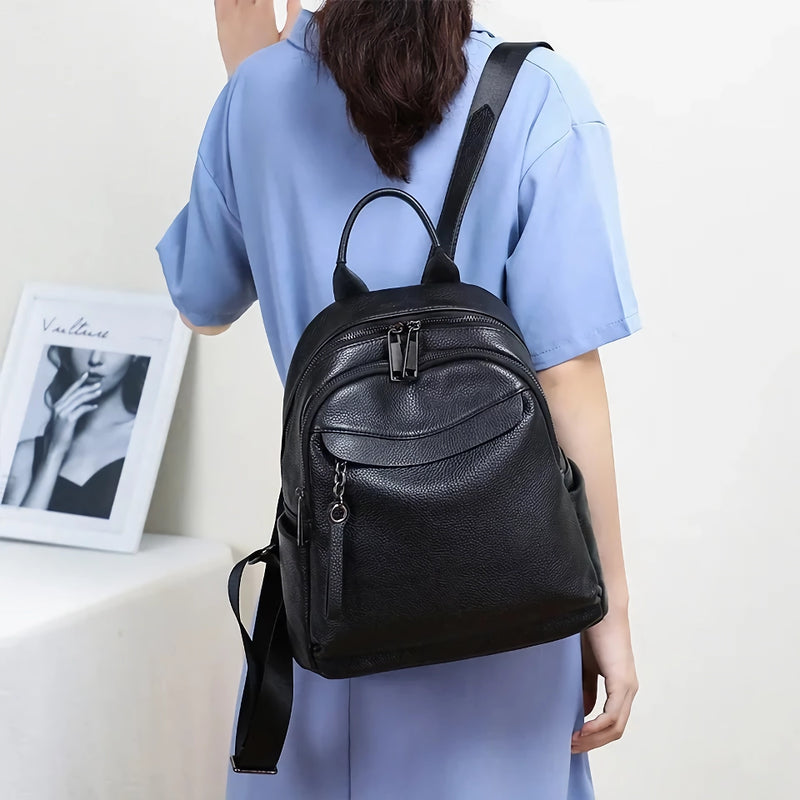 black cowhide leather backpack, view 3 - MRSLM