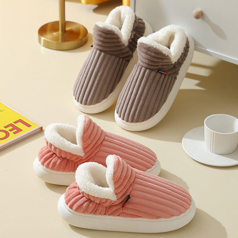 Striped plush couples house slippers, view 2 - MRSLM