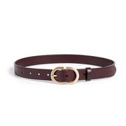 Women's cow leather belt with retro oval buckle, view 2 - MRSLM
