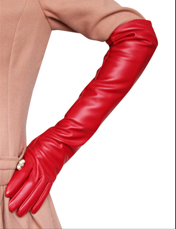 long elbow faux leather PU glove sleeves, view 4 - MRSLM