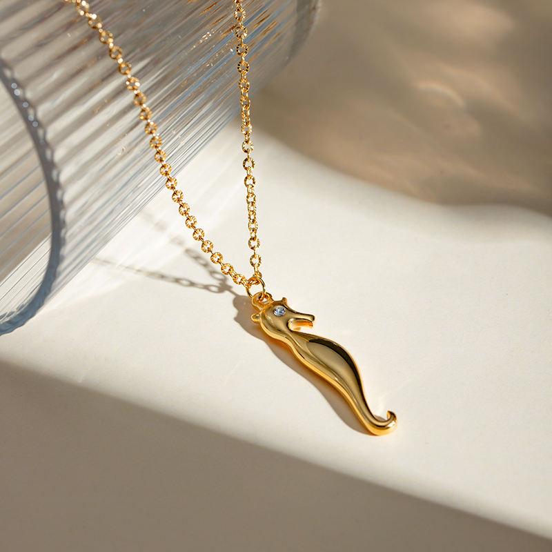 gold seahorse rhinestone pendant necklace - MRSLM
