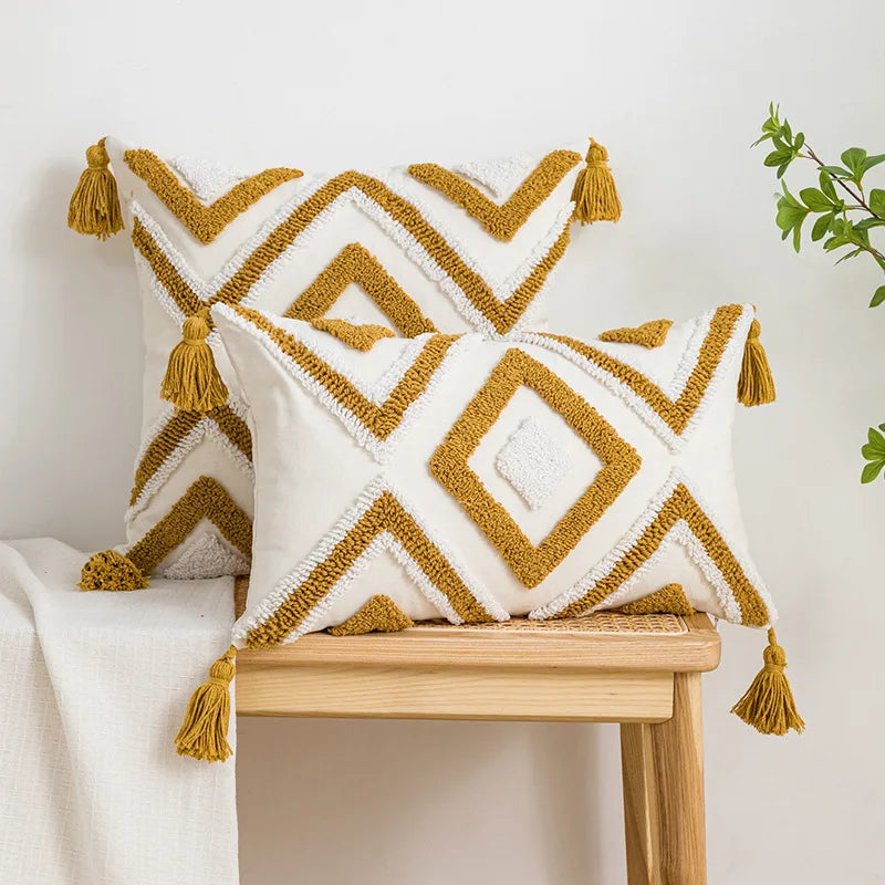 geometric embroidered tufted pillow cover, view 5 - MRSLM