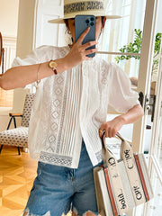 women's white embroidered cotton shirt, view 4 - MRSLM