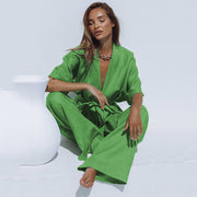 women's cotton linen top and pants set, view 2 - MRSLM