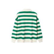 oversized waffle striped polo collar sweatshirt, view 8 - MRSLM