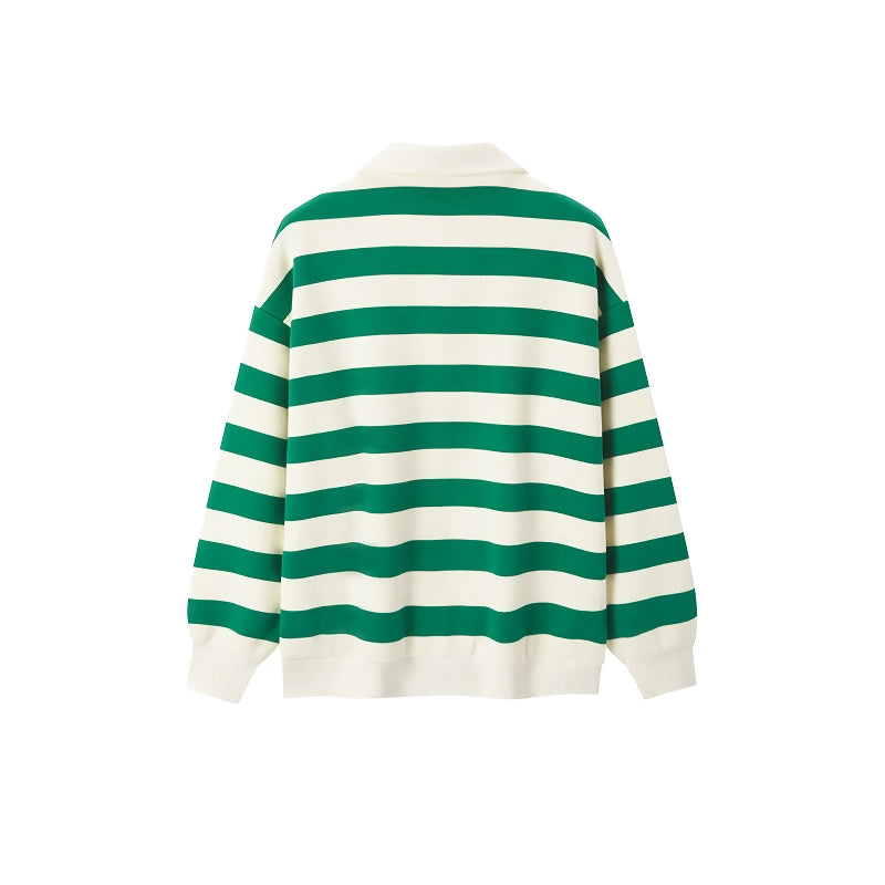oversized waffle striped polo collar sweatshirt, view 8 - MRSLM