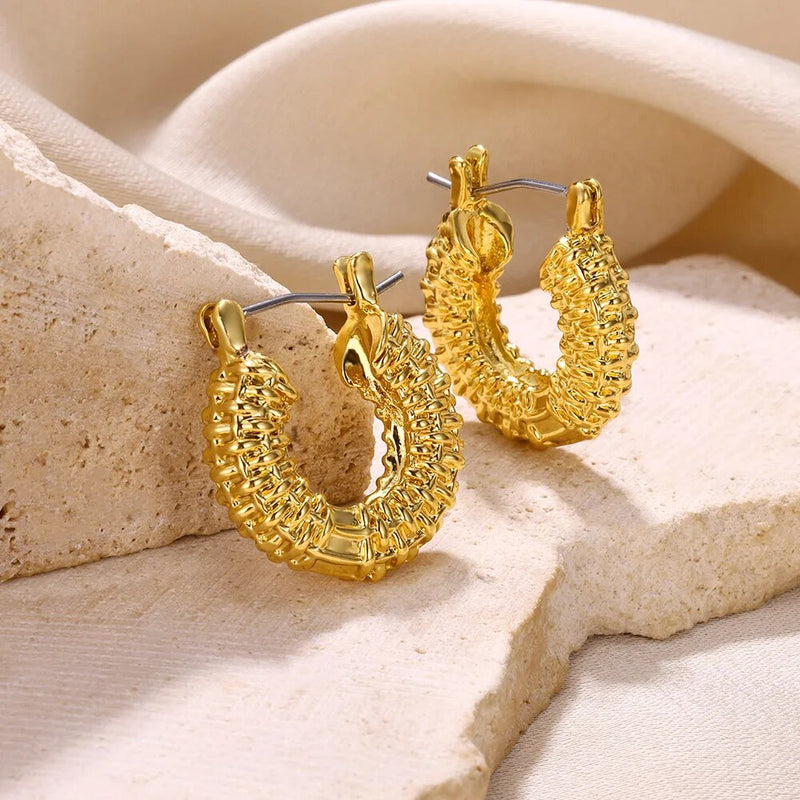 Gold color stainless steel hoop earrings, view 16 - MRSLM