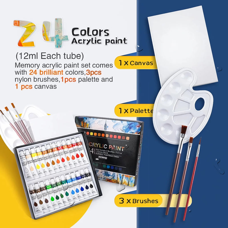 acrylic paint set 24 colors with brushes, view 6 - MRSLM