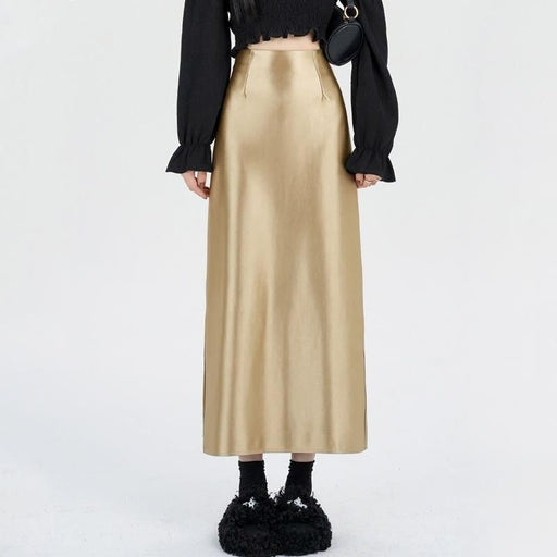 high waist satin maxi skirt, view 3 - MRSLM