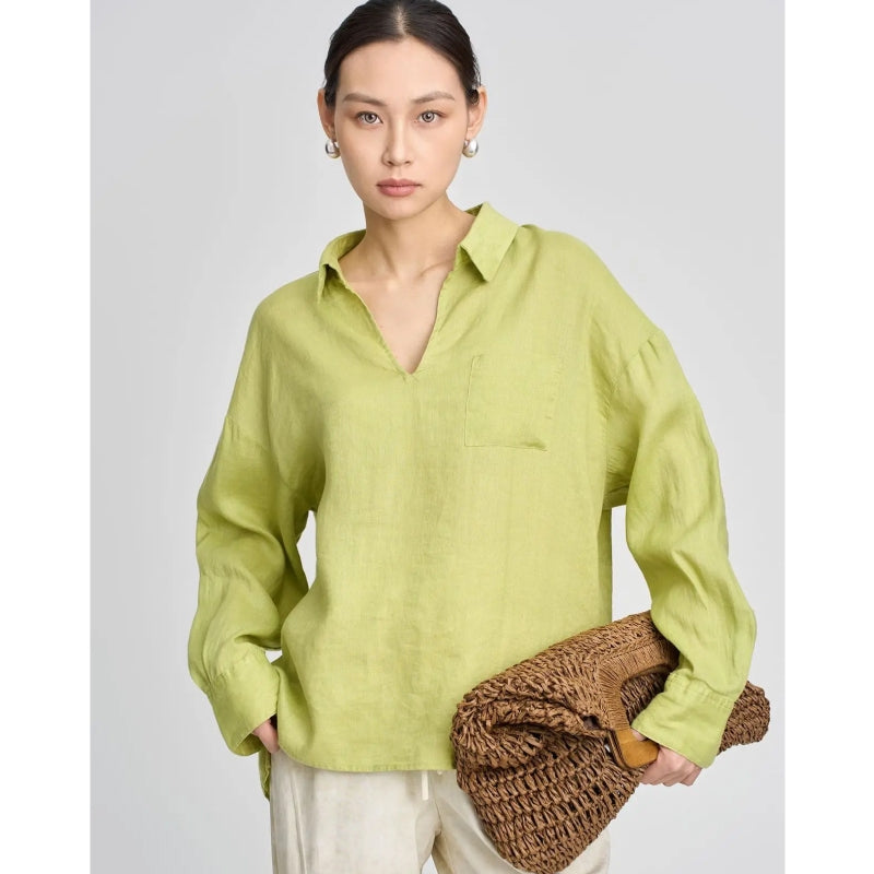 Linen V-neck shirt, view 6 - MRSLM
