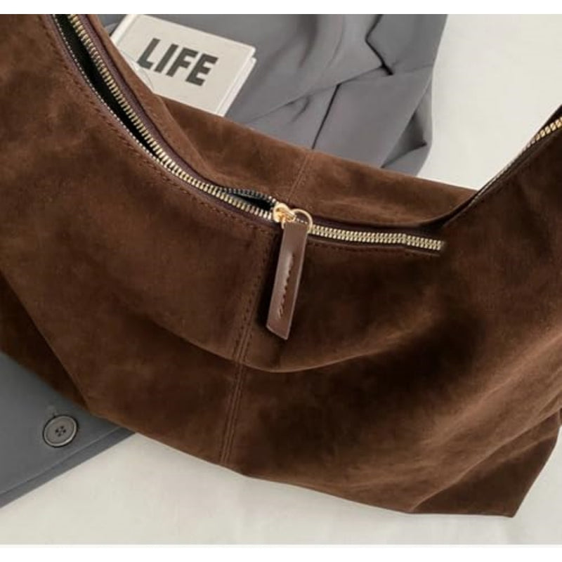 Women's suede crescent shoulder bag, view 3 - MRSLM