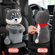 Plush car organizer with tissue box and trash bin, view 4 - MRSLM