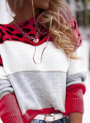 women's leopard print color-block crew sweater, view 5 - MRSLM