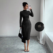 women's black knit maxi dress, view 3 - MRSLM