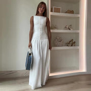 Women's white A-line dress, view 3 - MRSLM