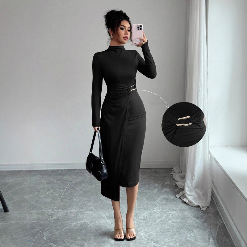 women's black knit maxi dress - MRSLM