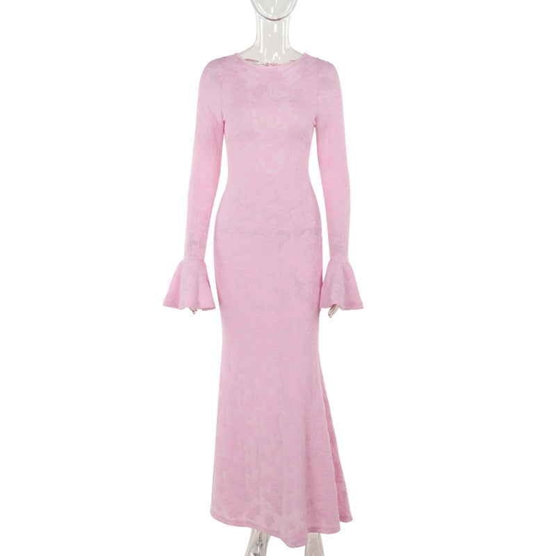 backless lace-up round neck dress, view 6 - MRSLM