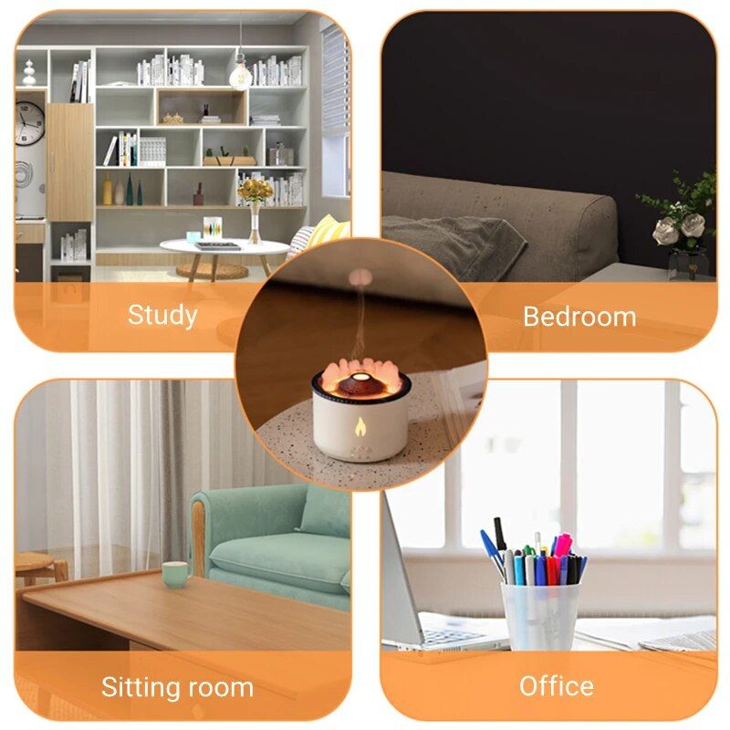 Volcano Eruption Aroma Diffuser & Air Humidifier with Flame Lamp Effect - Essential Oil Fragrance Machine for Home and Office