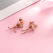 gold plated silver pink shell ribbon tassel earrings, view 3 - MRSLM