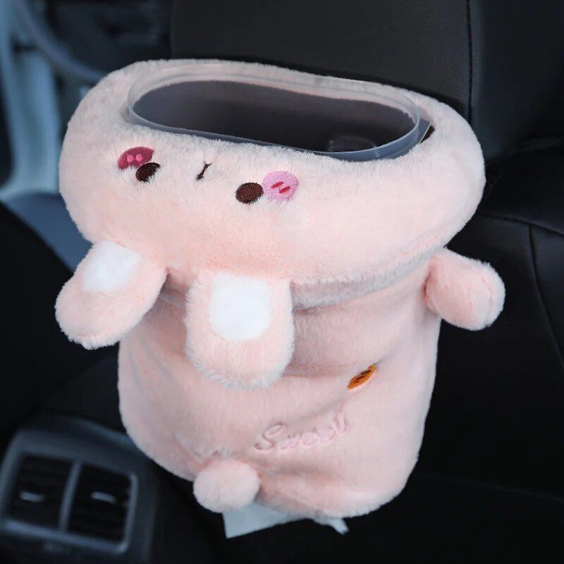 2-in-1 Car Tissue Box & Trash Bin with Cartoon Animal Design