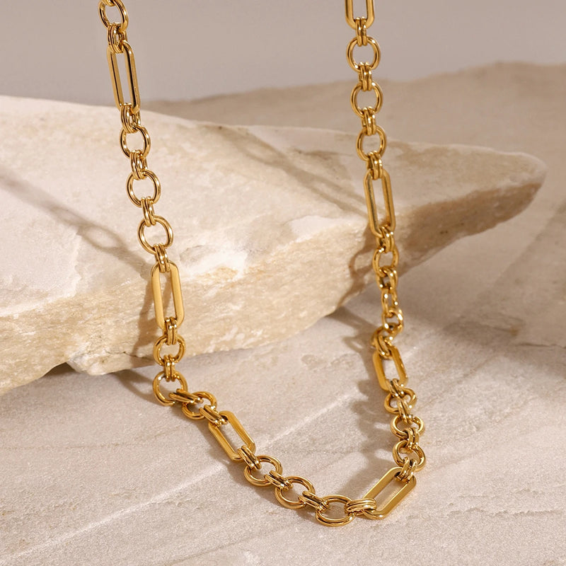 gold plated waterproof paperclip necklace, view 3 - MRSLM
