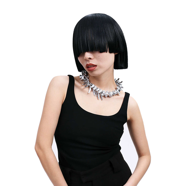punk bone chain silver couple necklace, view 4 - MRSLM