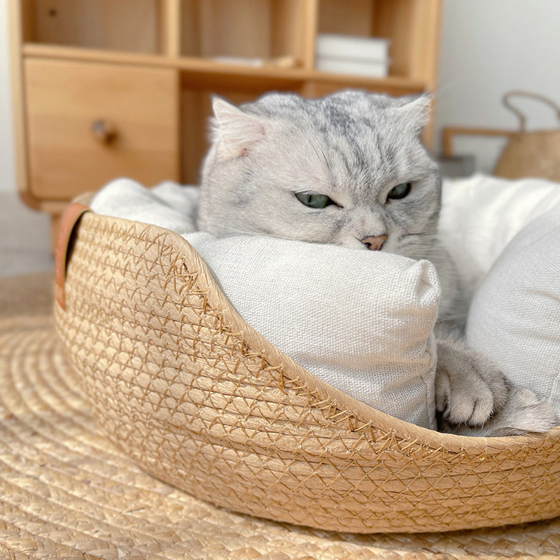 Handmade bamboo weaving cat and puppy bed, view 4 - MRSLM
