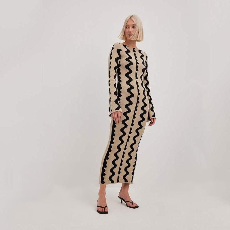 Striped knit O-neck midi dress - MRSLM