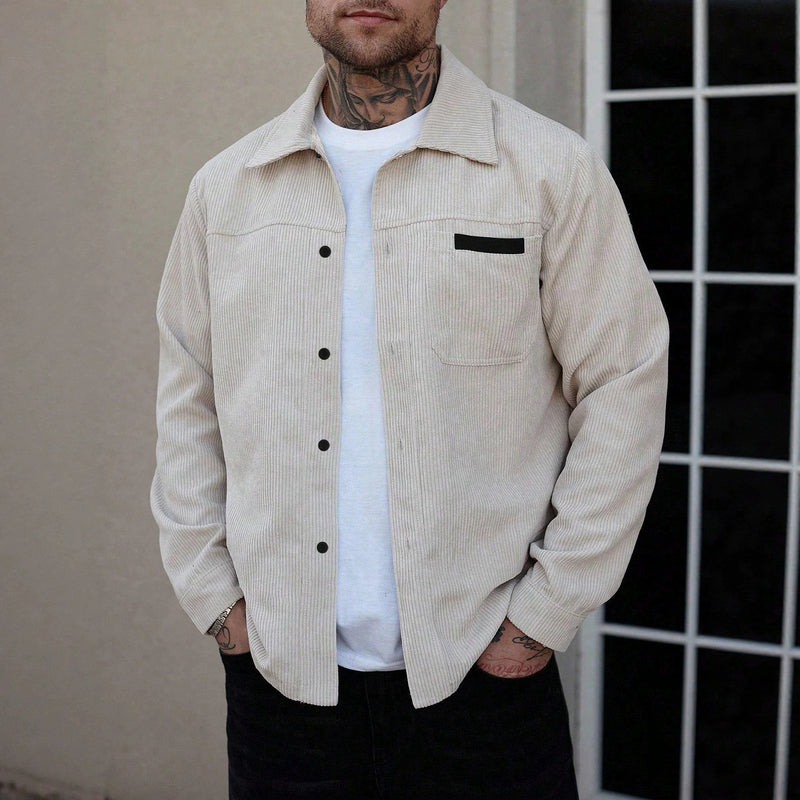 Men's apricot corduroy shirt jacket, view 4 - MRSLM
