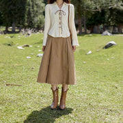 high-waisted a-line suspender skirt, view 7 - MRSLM