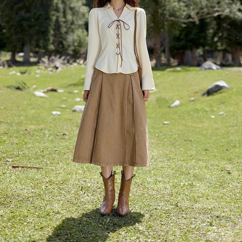 high-waisted a-line suspender skirt, view 7 - MRSLM