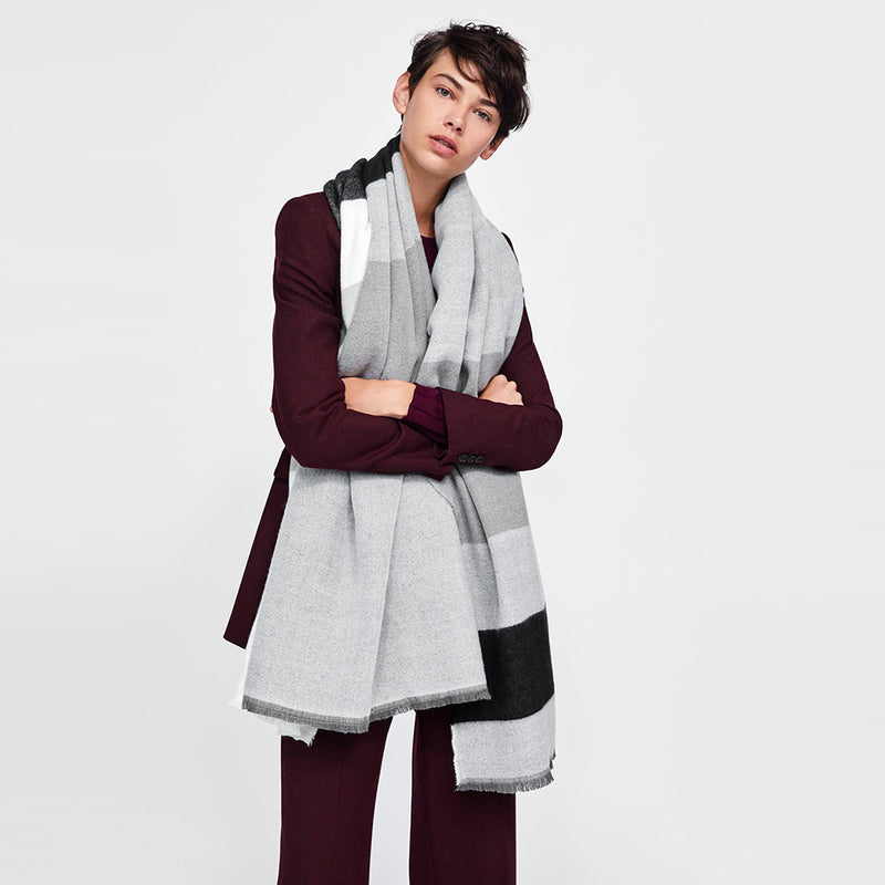 Oversized plaid faux cashmere scarf, view 2 - MRSLM