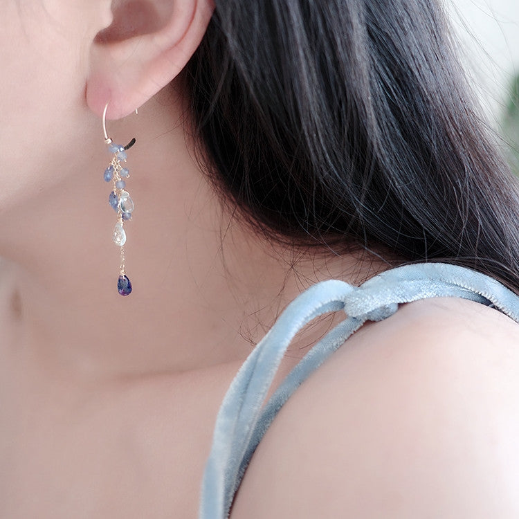 sea blue stone asymmetric drop earrings - MRSLM