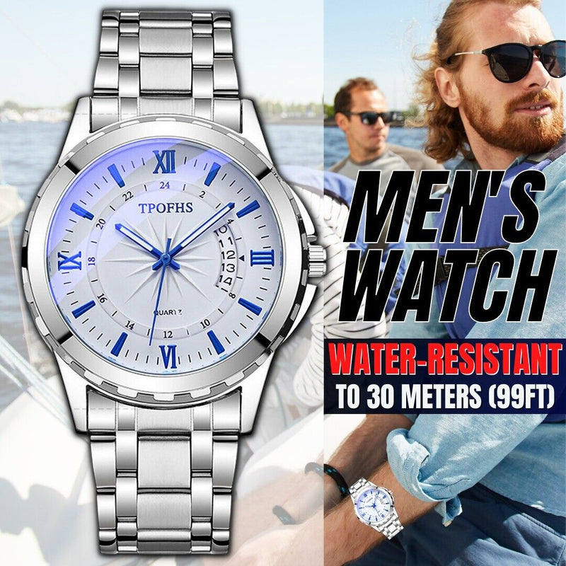 classic men's silver stainless steel quartz watch - MRSLM
