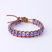 cowhide rope natural crystal bead bracelet, view 6 - MRSLM