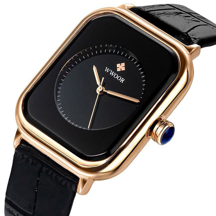 ladies square dial leather strap watch, view 2 - MRSLM