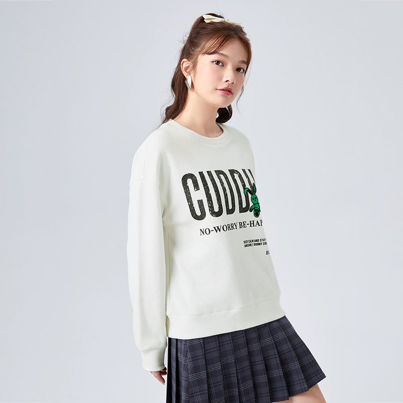 Distressed printed loose fleece sweatshirt, view 9 - MRSLM