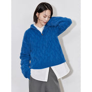 women's grid pattern knitted zipper sweater, view 5 - MRSLM