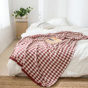 classic houndstooth plaid cotton knitted blanket, view 5 - MRSLM