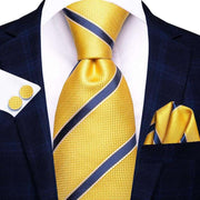 Yellow and blue striped silk necktie set - MRSLM